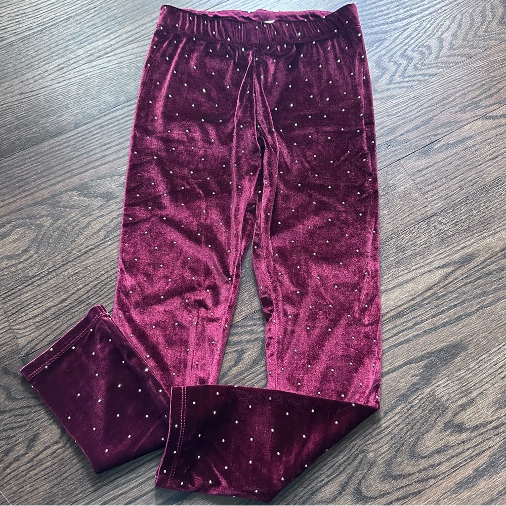Zara Girls Burgundy Velvet Rhinestone Leggings – Size 9/10 (140)
